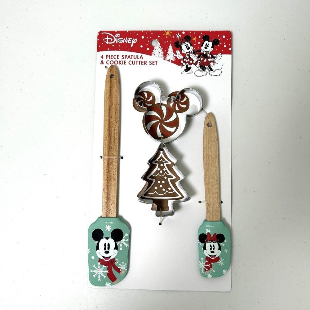 Disney Mickey Minnie Spatula Cookie Cutter 4 Piece Set Christmas Winter NEW